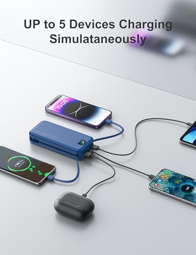 Ultra-Portable 20000 m Ah Power Bank with Built-In Cables & AC Plug | PD 20 W Fast Charging for i Phone, Samsung, Android | LED Display Travel Charger – Charge Multiple Devices Seamlessly and Stay Powered On-the-Go