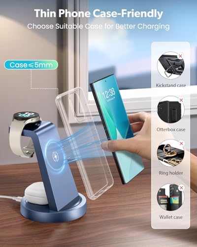 Revolutionary 3-in-1 Wireless Charging Station for Samsung Devices: Fast Charging Dock for Galaxy Watch 7, 6, 5, 4, 3 Pro, Classic & Galaxy Buds – Sleek Stand Compatible with S25, S24 Ultra, S23, S22, S21, Note, and Z Fold – Optimal Efficiency and Stylish Design for Home or Office Use