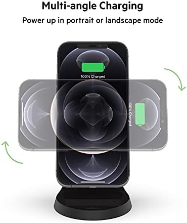 Belkin Magnetic Wireless Charging Stand – Ultra-Fast Mag Safe Charger for i Phone 12, 13, and 14 – Effortless Magnetic Alignment & Integrated Power Supply – Stylish White Design for Modern Environments – Streamlined Wireless Charging Solution for Enhanced User Experience and Aesthetic Appeal