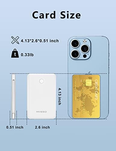 Ultra Slim 6000 m Ah Power Bank with Built-In USB C Cords – Card-Sized Portable Charger for Effortless On-the-Go Charging, Triple Output for i Phone, Samsung, Google Devices – Stylish and Compact Battery Pack for Enhanced Efficiency and Versatility