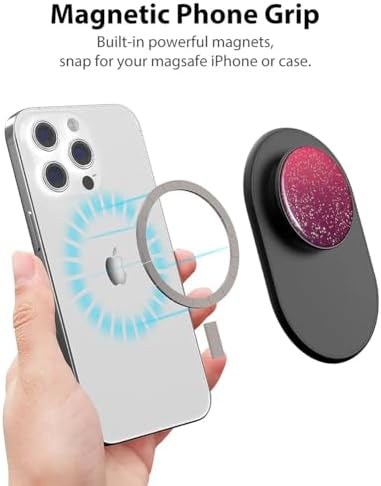 Magnetic Phone Grip for MagSafe, Phone Ring Holder Finger Kickstand Wireless Charging Compatible, Adjustable Magnet Phone Rings Gripper Stand for iPhone Mag-Safe Accessories – Sparkle Black – Enhanced Compatibility and Speed