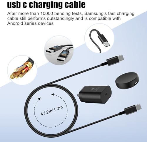 Galaxy Watch 25 W Fast Charger: Premium Split Design Charging Cable for Galaxy Watch 76/6 Classic/5 Pro/5/4/4 Classic, Galaxy S24/S23 Ultra/S22/Note/Z Flip 6 – 5 ft Durable Type-C Charging Solution for Ultimate Portability and Speed