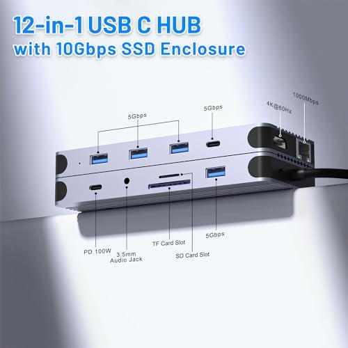 Revolutionary 8-in-1 USB-C Hub with M.2 NVMe/SATA SSD Enclosure – Experience Blazing 10 Gbps Data Transfer, Crystal-Clear 4 K HDMI Output, and Robust 100 W Power Delivery – Ultimate Connectivity Solution for XPS Users and Tech Savvy Professionals