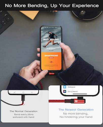 10 FT Right Angle i Phone Charger Cable 2-Pack – MFi Certified Lightning Fast Charging for i Phone 14/13/12/11 Pro Max & More – Durable Nylon Braided Design for Optimal Performance and Tangle-Free Convenience – Perfect for Gaming and Streaming