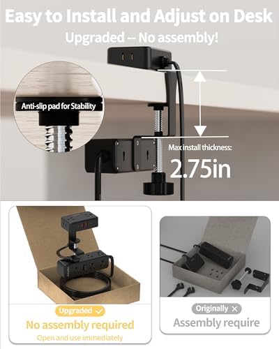 15 FT Under Desk Surge Protector Power Strip with 13 Outlets & 4 Fast Charging USB Ports – Dual Layer Desktop Clamp Charging Station for Home & Office – Enhanced Safety with 1700 Joules and Flexible Extension Cord