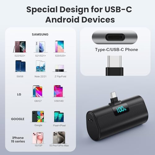 Dual-Pack Portable Power Bank for i Phone 16 Series – 5200 m Ah Fast Charging USB-C Battery Pack with Built-in Connector for i Phone 16/16 Plus/16 Pro/16 Pro Max/15 Series, Samsung & Android Devices – Lightweight Travel Charger for On-the-Go Convenience
