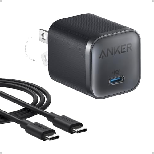 High-Speed Anker Nano 45 W USB-C Charger – Ultra-Compact, Foldable Design for Fast Charging on Samsung Galaxy S25 Ultra, i Phone 16, Mac Book, and More with 6 ft Cable – Optimal Portability and Versatile Device Compatibility