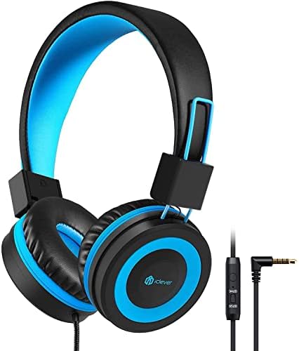 i Clever HS14 Kids Headphones – Stylish Black & Pink Volume-Limited On-Ear Headset with Built-In Microphone for Safe Listening and Enhanced Comfort, Foldable Travel Design for School and Home Use, Perfect for Tablets and Laptops