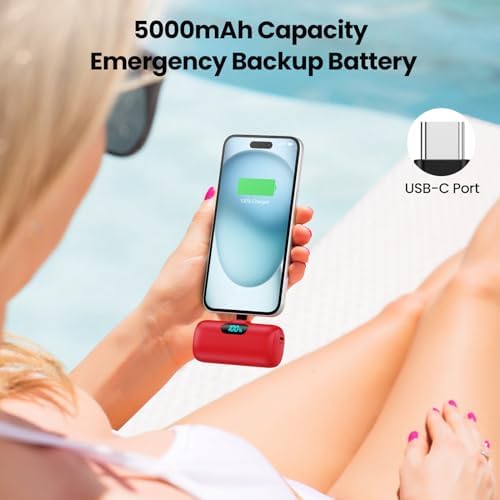Ultra-Compact 5000 m Ah USB-C Power Bank – Fast Charging Mini Portable Charger with Built-in Connector & LCD Display – Perfect for i Phone 15, i Pad Pro, and Android Devices – Lightweight and Travel-Friendly Power Solution for On-the-Go Connectivity