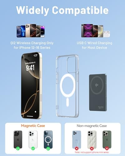 Ultra-Slim Mag Safe Battery Pack – 15 W Qi2 Certified Fast Wireless Charger for i Phone 12/13/14/15/16 – 5000 m Ah Portable Power Bank with PD20 W USB-C Cable – Perfect Travel Companion for On-the-Go Power Solutions
