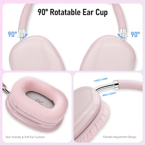 Stylish Pink Over-Ear Bluetooth Headphones – 28-Hour Battery Life with Advanced Microphone for Crystal Clear Calls – Ideal for Music Enthusiasts and Active Lifestyles – Effortless Connectivity with i OS & Android – All-Day Comfort for Extended Use