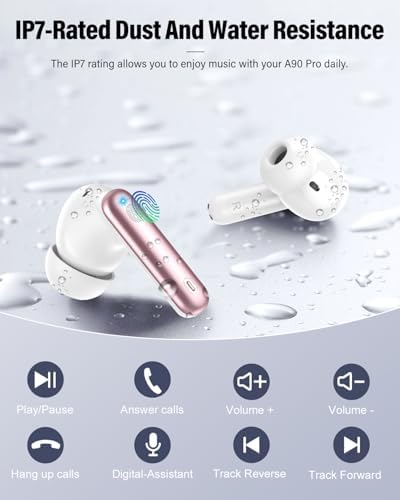 Elevate Your Audio Experience with Rose Gold Wireless Earbuds – Bluetooth 5.4 Connectivity, IP7 Waterproof Protection, and 36-Hour Playtime – Perfect for Active Lifestyles, Sports, and Seamless Communication – Stylish Comfort and Superior Noise-Cancellation for Uninterrupted Listening