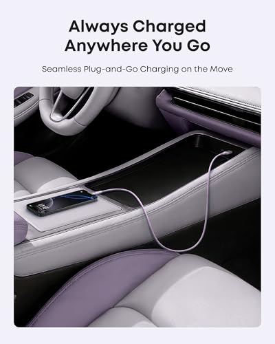 Eco-Friendly Anker Car Play Cable – 6 ft Upcycled Braided USB A to USB C Charger for i Phone 16, 15 Pro Max & Samsung Note20 – Fast Charging & Seamless Connectivity in Stylish Violet – Durable, Tangle-Free Design for Ultimate Driving Experience