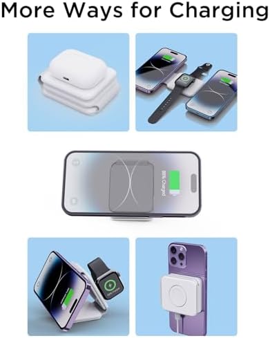 Ultimate 3-in-1 Mag Safe Charging Station for Apple Devices – Efficient Travel Wireless Charger for i Phone 15/14/13/12, Air Pods & Apple Watch in Sleek White Design for Seamless Compatibility and Fast Charging Experience