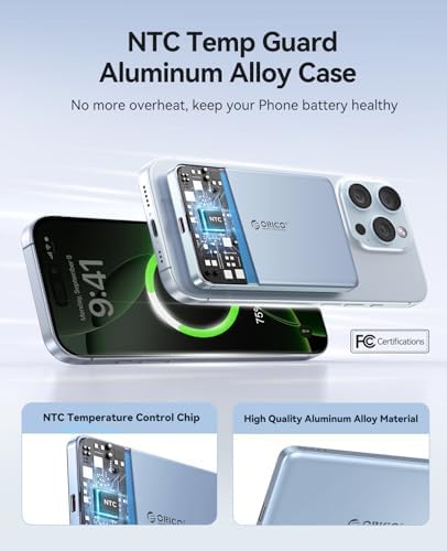 Ultra-Slim ORICO Kada Mag Safe 5000 m Ah Wireless Power Bank – Fast 20 W PD Charging with Type-C Cable – Essential Portable Charger for i Phone 12/13/14/15/16 Pro/Pro Max/Plus/Mini – Lightweight, Durable, and Magnetic Design for Effortless On-the-Go Power Solutions