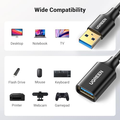 UGREEN 15 FT USB 3.0 Extension Cable – High-Speed Male to Female USB Extender for Seamless Connectivity with Webcams, Gamepads, Keyboards, Mice, Flash Drives & Oculus VR – Unmatched Performance and Versatile Compatibility