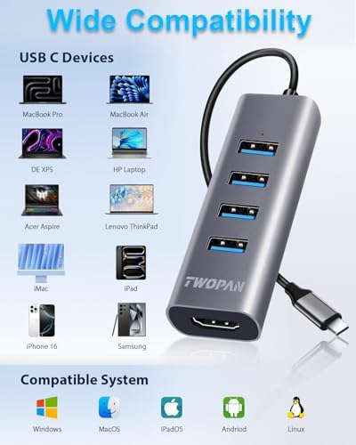 Ultimate 5-in-1 USB C Hub with 4 K HDMI & 4 USB 3.0 Ports – The Essential Multiport Adapter for Enhanced Productivity on Mac Book Pro, Mac Book Air, i Mac, i Pad, XPS & More – Seamless Connectivity, Fast Data Transfer & Travel-Friendly Design