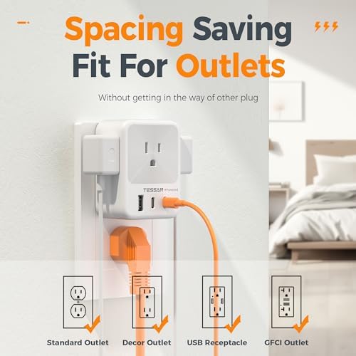 TESSAN Versatile 4-Outlet Surge Protector with 3 Fast USB Charging Ports (2 USB-C) – Ultimate Wall Outlet Extender for Home, Office, and Dorm – Maximize Device Connectivity with Superior Safety Features and Compact Design