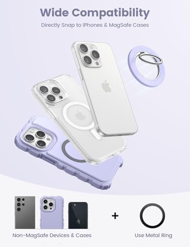 Lamicall 360° Rotatable Magnetic Phone Ring Holder for Mag Safe – Lightweight Grip & Kickstand Compatible with i Phone 12/13/14/15/16 Series, Misty Black – Enhanced Magnetic Strength and Flexibility for Secure One-Handed Use and Wireless Charging Convenience