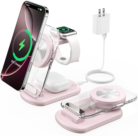 Ultimate 3-in-1 Magnetic Wireless Charging Station for Apple: Fast, Foldable Mag-Safe Charger with Night Light for i Phone 16/15/14/13/12, Apple Watch & Air Pods Pro – Travel-Ready, Enhanced Compatibility, and Rapid Charging Solution