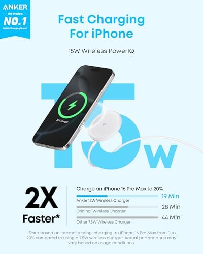 Anker Zolo Qi2 Certified Magnetic Wireless Charger – Fast 15 W Mag Safe-Compatible Charging Pad for i Phone 16/15/14/13 Series & Air Pods – Sleek Black Design for Home & On-the-Go Power Solutions – Ultimate Wireless Convenience with Enhanced Safety Features