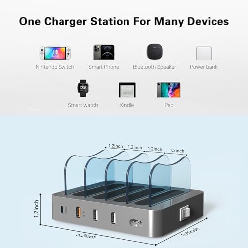 Ultimate 4-Port USB-C Fast Charging Station – 20 W Power Delivery Hub for i Phone, i Pad, Smartphones & Tablets with Detachable Baffle Design for Optimal Device Organization and Universal Compatibility
