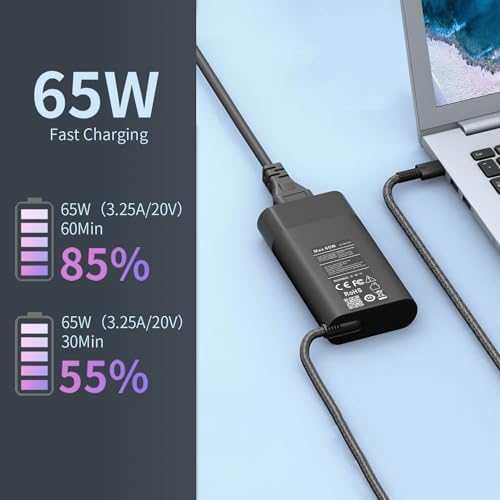 Ultra-Slim 65 W HP USB-C Laptop Charger – Fast Travel Adapter for Envy X360, Spectre X360, Elitebook & More – Universal Compatibility with 11 ft Power Cord – Enhanced Safety with Overcharge Protection – Ideal Replacement for HP, Lenovo, Dell, and Chromebook Devices – Perfect for Professionals on the Go – CE/FCC/ROHS/UL Certified