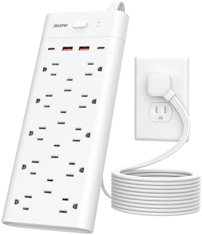 Ultimate Surge Protector Power Strip with 14 Outlets & 4 USB Ports (2 USB-C) – 6 Ft Flat Plug Extension Cord, 1700 Joules Protection, Wall Mountable – Ideal for Home, Office, and Dormitory Charging Solutions