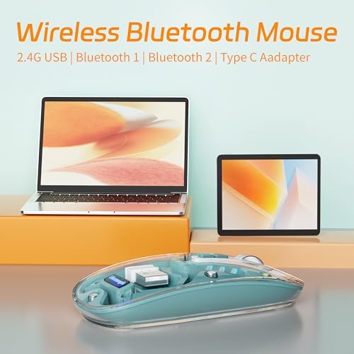 Experience Unmatched Versatility with the Uiosmuph Tri-Mode Bluetooth Mouse – Wireless, USB-C Rechargeable, and Quiet Click Design for Seamless Multi-Device Connectivity – Stylish Transparent Cover and Battery Level Indicator – Perfect for Laptops, Macs, and i Pads – Sleek Yellow Finish for Enhanced Productivity