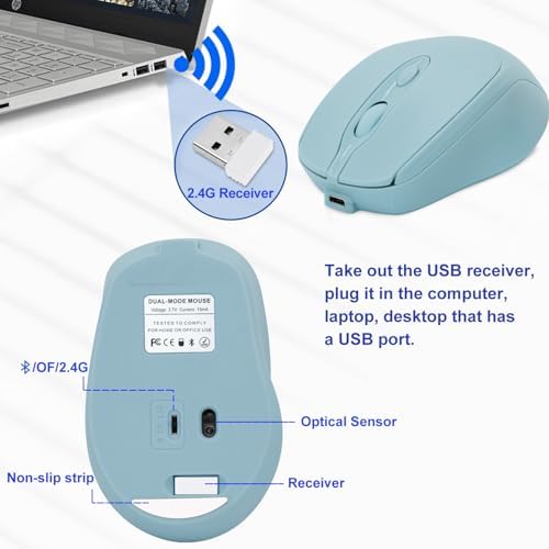 Sleek Silent Rechargeable Wireless Mouse – Ergonomic Light Green Design for Laptop, i Pad, Mac Book, Surface Pro, and More – Perfect for Travel and Everyday Use with Dual Mode Bluetooth Compatibility