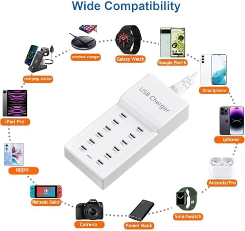 50 W High-Speed USB Charging Station with 12 Type-C Ports – Ultimate Multi-Device Power Hub for i Phone 13/14/15/16, Tablets, Smartwatches, and More – Fast, Efficient, and Safe Charging Solution for Home, Office, and Travel