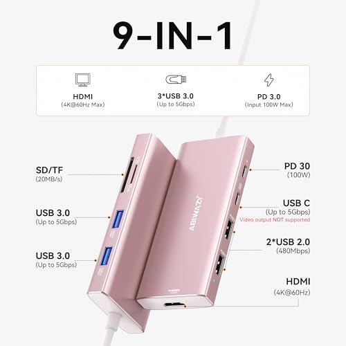 Transform Your Workspace with the Ultimate 9-in-1 USB C Hub Multiport Adapter for Mac Book Pro & Air – High-Speed 4 K HDMI Output, 100 W Power Delivery, and Effortless Connectivity for i Pad Pro, i Mac, and More – Enhance Productivity with 5 USB Ports and SD/TF Card Reader for Seamless Data Transfer and File Access