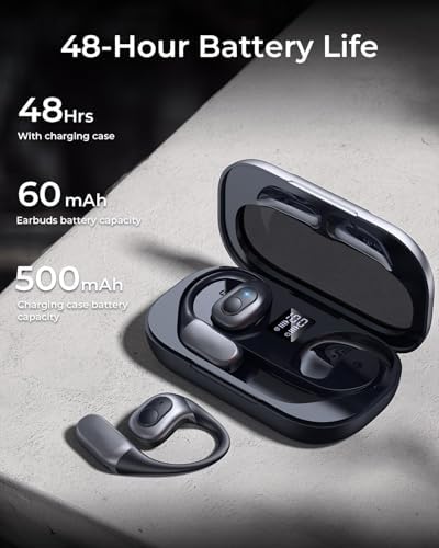 Revolutionize Your Workouts with Premium Bluetooth 5.4 Open Ear Sports Earbuds – True Wireless Freedom, IPX6 Water-Resistant Design, Ergonomic Fit for Secure Comfort, 5-Hour Playtime, and Smart Charging Case for Enhanced Athletic Performance and Connectivity