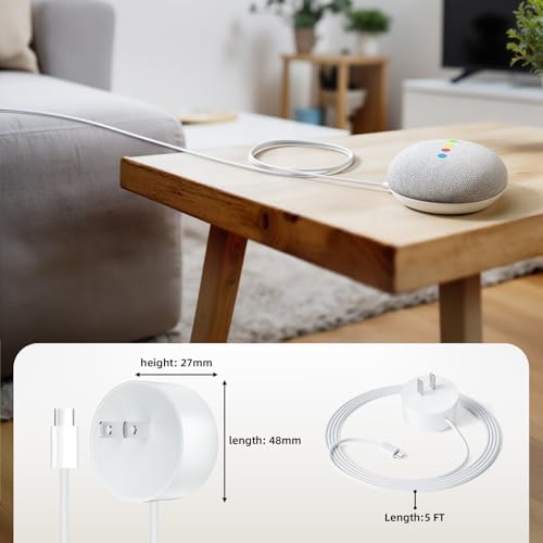 High-Performance 5 FT Micro B Power Supply Cable for Google Home Mini (1 st Gen) – Premium AC Charger in Elegant White for Enhanced Smart Device Efficiency – Tailored for Seamless Operation with Google Home Mini – Not Compatible with Google Home, Nest, or Google Mesh Systems – Reliable and Durable Charging Solution for Consistent Smart Home Functionality – Flexible Length for Optimal Speaker Placement – Ideal Replacement Power Adapter for Uninterrupted Performance and Maximum Convenience