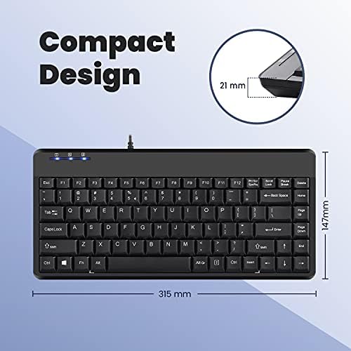 Compact Perixx PERIBOARD-409 H Wired USB Mini Keyboard with Dual USB Hubs – Effortless Typing Experience for Limited Spaces, Enhanced Compatibility, and Fast Connectivity
