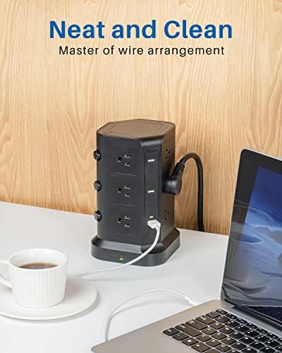 KOOSLA Power Strip Tower – 12 AC Outlets & 6 High-Speed USB Ports with 15 A Surge Protection – 6.5 ft Heavy-Duty Extension Cord for Home Office & Dorm Room – Compact Design for Efficient Power Distribution – Versatile Charging Station for Multiple Devices