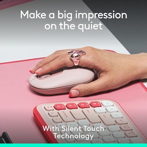 Logitech POP Wireless Mouse in Heartbreaker Rose – Customizable Emojis, Silent Click Technology, Precision Scrolling & Multi-Device Compatibility for Effortless Navigation and Personal Expression