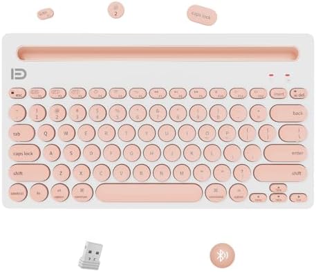 SADES Retro Wireless Bluetooth Keyboard for Mac, i Pad, i Phone, PC & Android – Multi-Device Connectivity & Portable Design with Vintage Round Keycaps – Perfect for Effortless Typing on the Go in Chic Pink