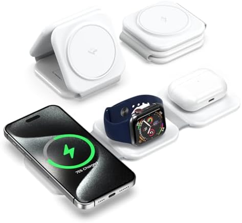 15 W Fast 3-in-1 Wireless Foldable Charger – Magnetic Charging Station for i Phone 16, Apple Watch Series & Air Pods Pro – Portable Travel & Desk Solution with Enhanced Compatibility and Sleek Design