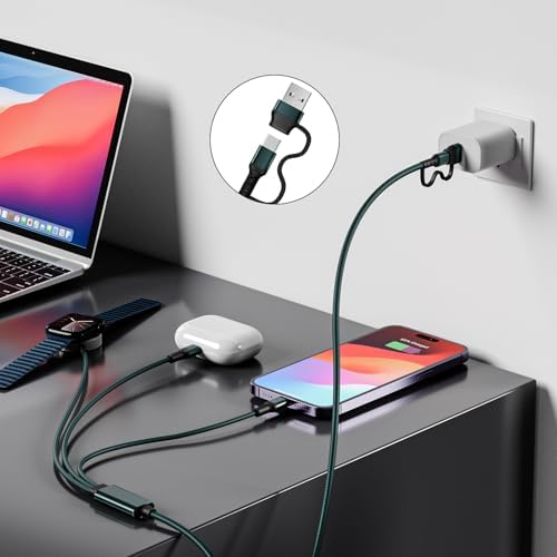 Ultimate 3-in-2 Fast Charging Cable for Apple Watch & i Phone – Versatile USB-C & Lightning Charger with High-Speed Power Delivery for Galaxy S23 – Compact, Durable Design for Effortless Travel and Multi-Device Compatibility