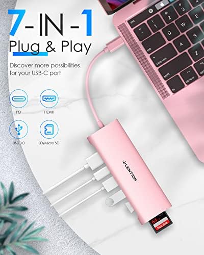 Transform Your Workspace with the LENTION USB C Multiport Hub – Effortless 4 K HDMI Output, Triple USB 3.0 Ports, and Dual SD/Micro SD Readers for Swift File Transfers and 100 W PD Fast Charging, Perfectly Designed for Mac Book Pro (2016-2024) & Mac Book Air in Elegant Rose Gold Finish for Enhanced Efficiency and Style