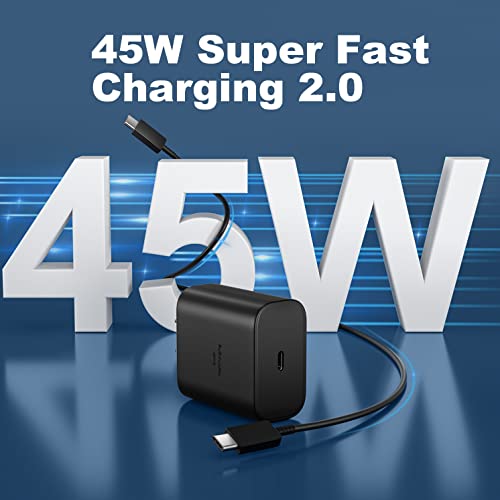 Ultra-Fast 45 W Samsung USB-C Wall Charger with 6.6 FT Cable – Optimal Charging Solution for Galaxy S25 Ultra, S24, S23, S22, Note 10/20 & Tab S8/S7 – Compact Design with Advanced Safety Features for Rapid Device Power-Up