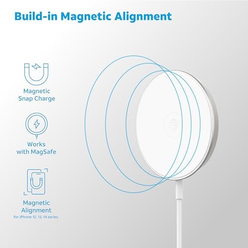 AT&T 15 W Magnetic Qi Wireless Charging Pad with Built-in Ring Stand – Fast USB-C Power Delivery for i Phone, Samsung Galaxy & Google Pixel – Sleek, Case-Friendly Design for Effortless Charging and Hands-Free Use