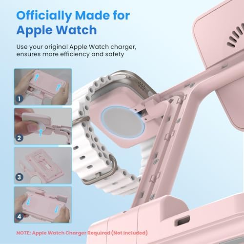 Joy Geek 3-in-1 Foldable Wireless Charging Station for Mag-Safe i Phone – Ultimate Travel Dock for i Phone 12-16 Pro Max, Apple Watch Series 4-10, and Air Pods Pro 2/3/4 – Fast, Compact, and Convenient Power Solution for On-the-Go Charging