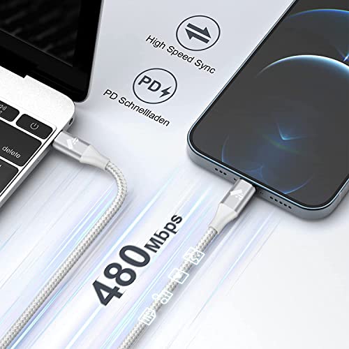 6 FT USB C to Lightning Charging Cable 2 Pack – MFi Certified Braided Fast Charger for i Phone 14/13/12 Series and i Pad – Durable, High-Speed Data Transfer and Enhanced Compatibility for All Apple Devices