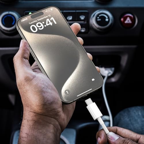 Premium Carplay Cable for i Phone 16/15 & i Pad – 6 ft USB A to USB C Charging & Sync Cord – Enhanced Speed & Compatibility for Seamless Connectivity in Your Vehicle – Durable White Design for Everyday Use – Ideal for i Phone 16/15 Pro, Plus & Max Models, i Pad 10 th Gen & Air – Elevate Your Driving Experience with High-Performance Data Transfer & Power Solutions