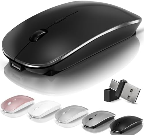 Sleek Rose Gold Wireless Bluetooth Mouse for Laptop – Ergonomic Rechargeable Dual-Mode Design with Silent Operation for Mac, PC, and i Pad – Effortless Bluetooth 5.2/3.0 & 2.4 GHz Connectivity for Enhanced Productivity and Comfort