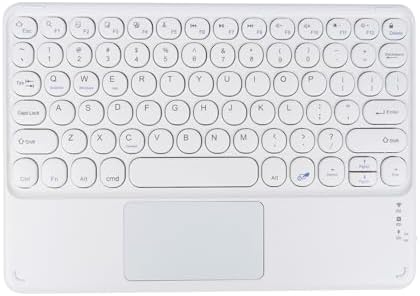 Ultra-Slim 10-Inch Wireless Bluetooth Keyboard with Touchpad – Rechargeable & Portable Universal Keyboard for i OS, Android & Windows Devices – Effortless Typing on the Go in Sleek White Finish