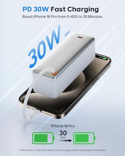 Revolutionary 3-in-1 Travel Charger for i Phone 16/15 | 10,000 m Ah Power Bank with Foldable Wall Plug and Retractable USB-C Cable | 30 W PD Fast Charging Capability, LED Power Indicator, TSA-Approved for Hassle-Free Business Trips | Unmatched Versatility and Quick Charge Solutions