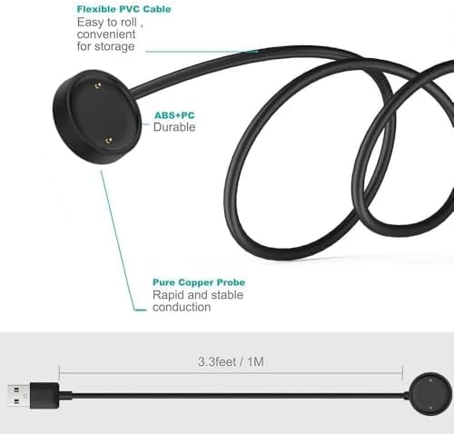 Efficient 3.3 FT USB Charging Cable for Amazfit Active 2 and BIP 6 – Enhance Your Smartwatch Power with Fast Charging and Robust Durability, Ideal for Everyday Use and Versatile Charging Solutions for Active Lifestyles